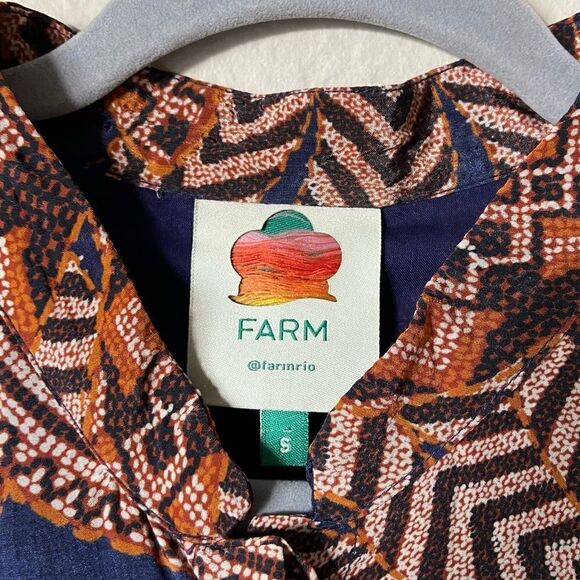 Farm Rio Yawanawa Vanahu Midi Blue Orange Shirt Dress Size S - Picture 11 of 13